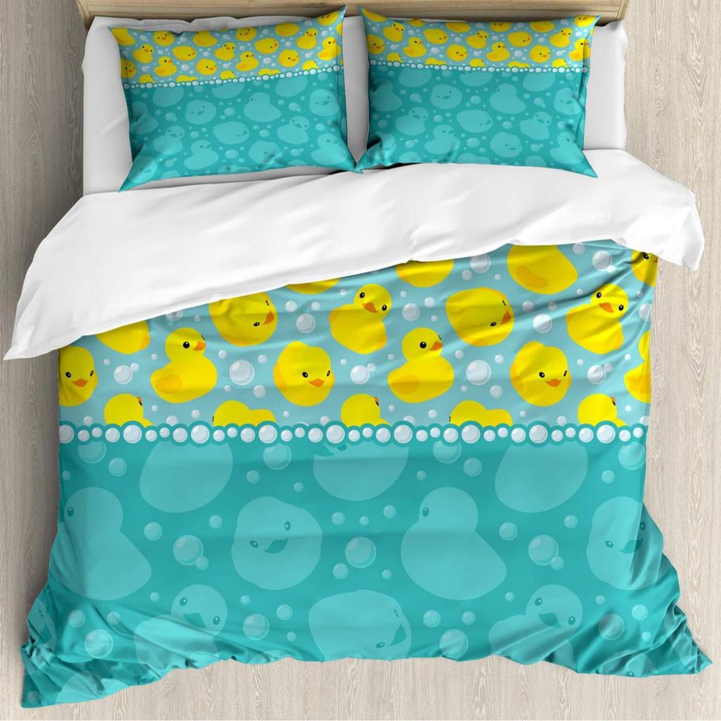 Cute Little Yellow Duck Duvet Cover Children'S Bedroom Decorative Bedding Three-Piece Digital Printing Quilt Cover