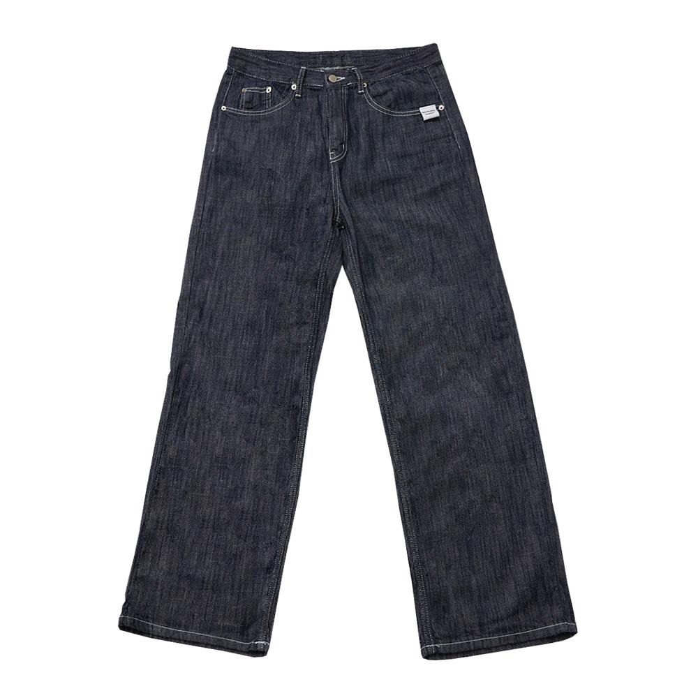APOSTROPHE COMMA Pocket Label Soft Raw Denim Wide Pants (Dark Blue/Black)