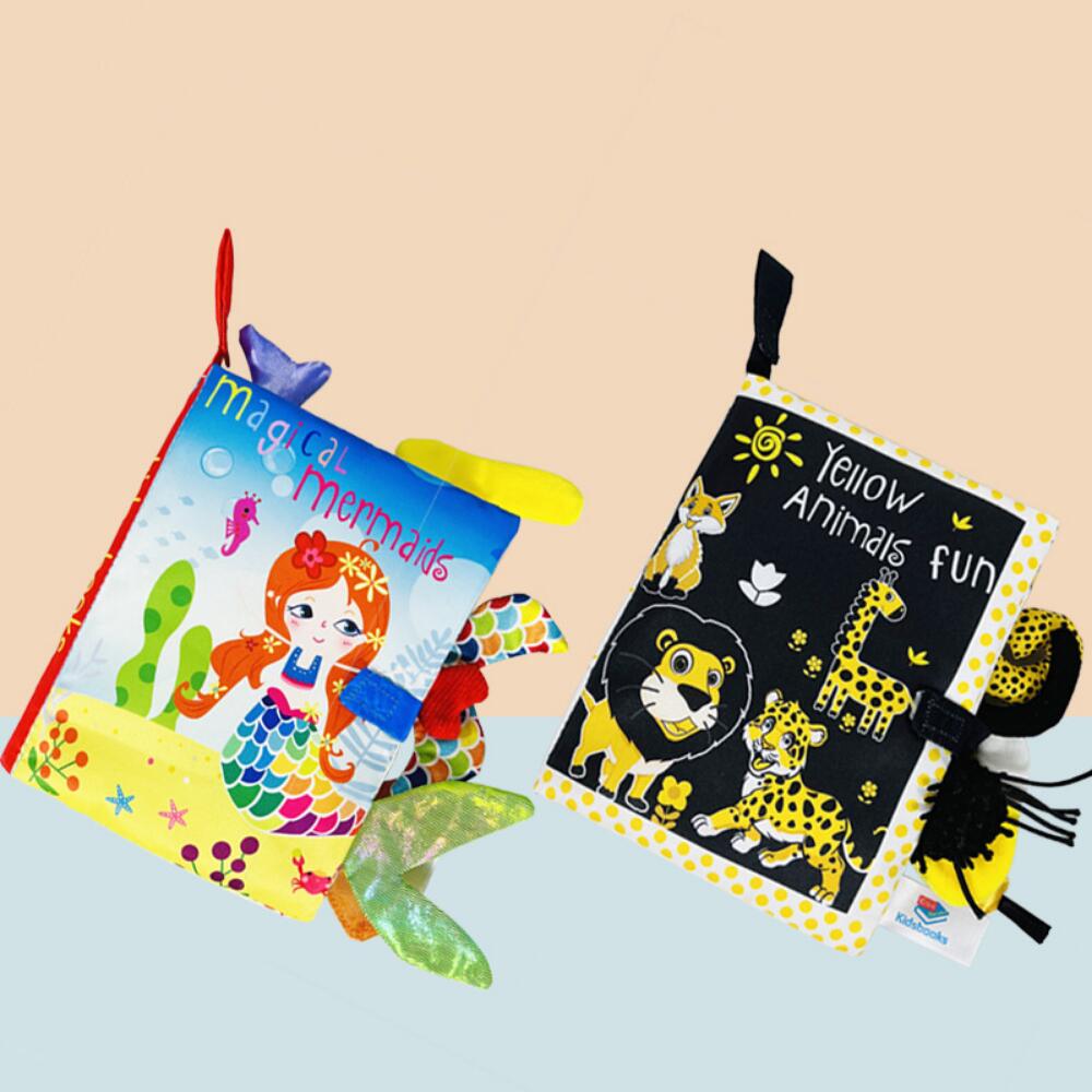 0-36M Baby Early Learning Toy Tail Cloth Book Parent-child Interactive Sound Paper Puzzle Cloth Book Rattle