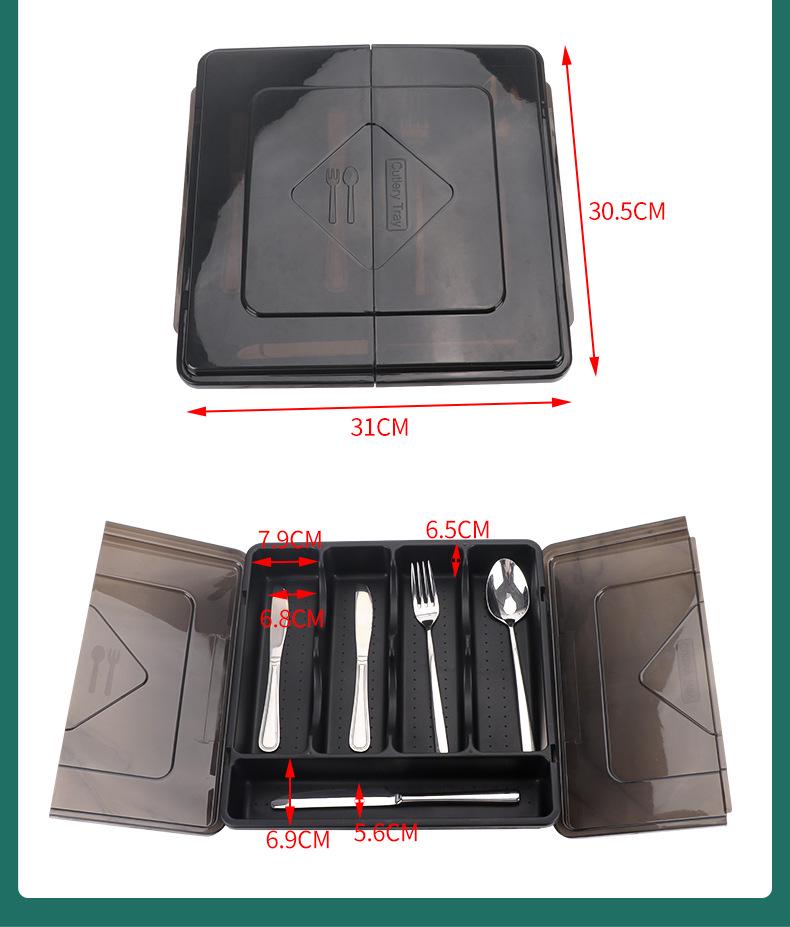 Expandable Kitchen Organizer Box with Built-in Cutlery Compartments and Tableware Storage