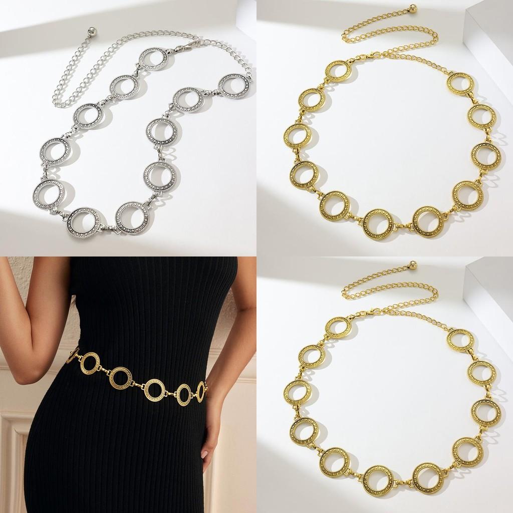 Geometric Metal Waist Chain For Women With Engraved Design For Chic Office Looks