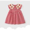Baby Koi Collared Summer Outfit for Photo Strawberry Check Size 90cm Girls' Long-Sleeved Short-Sleeved Dress, Girls, Birthday, Kindergarten, Gift,
