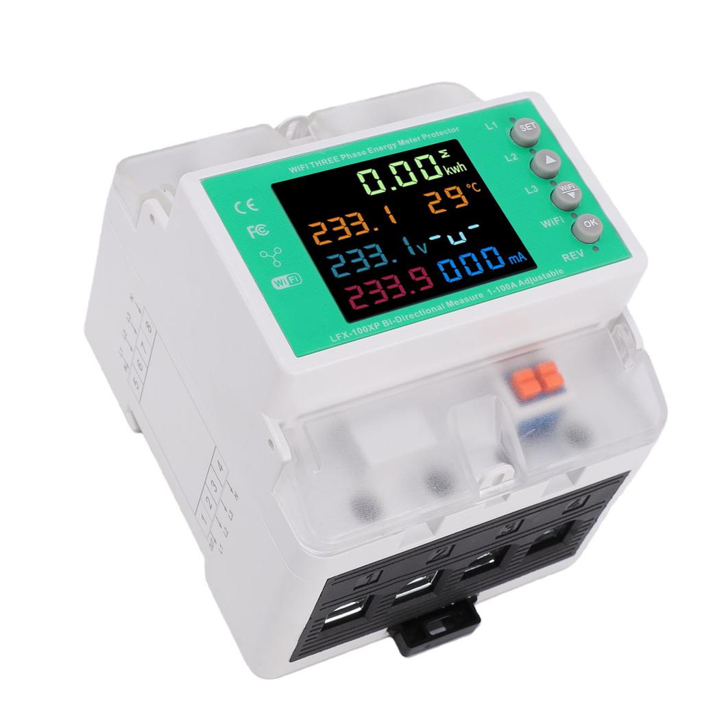 3 Phase Energy Meter Protector Support for Tuya WiFi Intelligent 4 Wire Multifunctional 100A Phone Remote Control with
