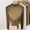 Fleece polished small stand-up neck bottoming shirt women's spring fishbone front shoulder slim-fitting long-sleeved T-shirt with top inside