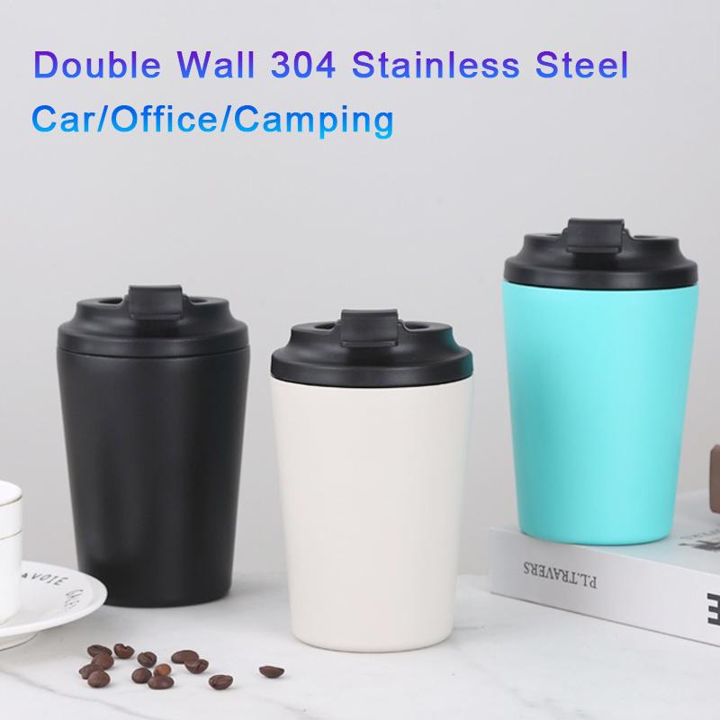 

12oz Vacuum Insulated Coffee Mug,Double Wall 304 Stainless Steel Thermal Travel Cup for Car/Office/Camping-Leak Proof&Non-Slip 301-400ml білий