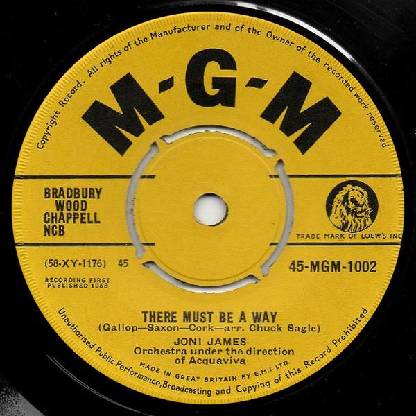 

7inch Record JONI JAMES - There Must Be A Way / I m Sorry For 45MGM1002 MGM Records 1959 UK Pop Used