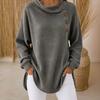 Women Asymmetric Button Detail Cowl Neck Sweater Casual Solid Color Loose Fit Long Sleeve Top