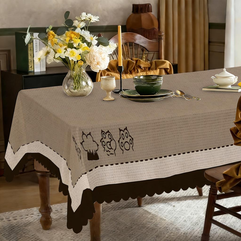 Brown vintage cat paw tablecloth, durable polyester tablecloth, light brown design