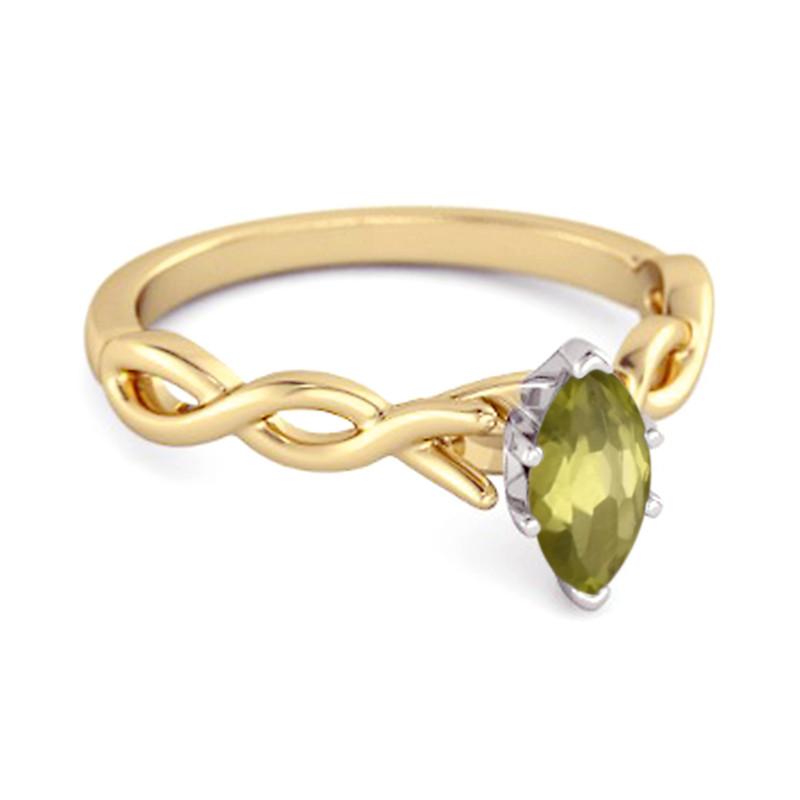 Peridot Marquise Ring - 925 Sterling Silver Guldpläterad