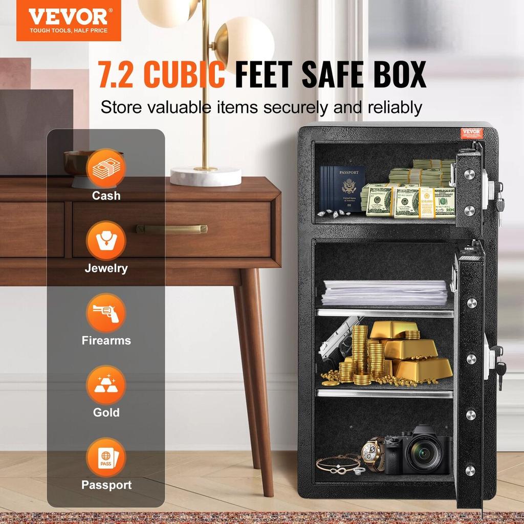 Double Door 7.2 cu.ft Safe Box with Key Lock Password Cabinet Black