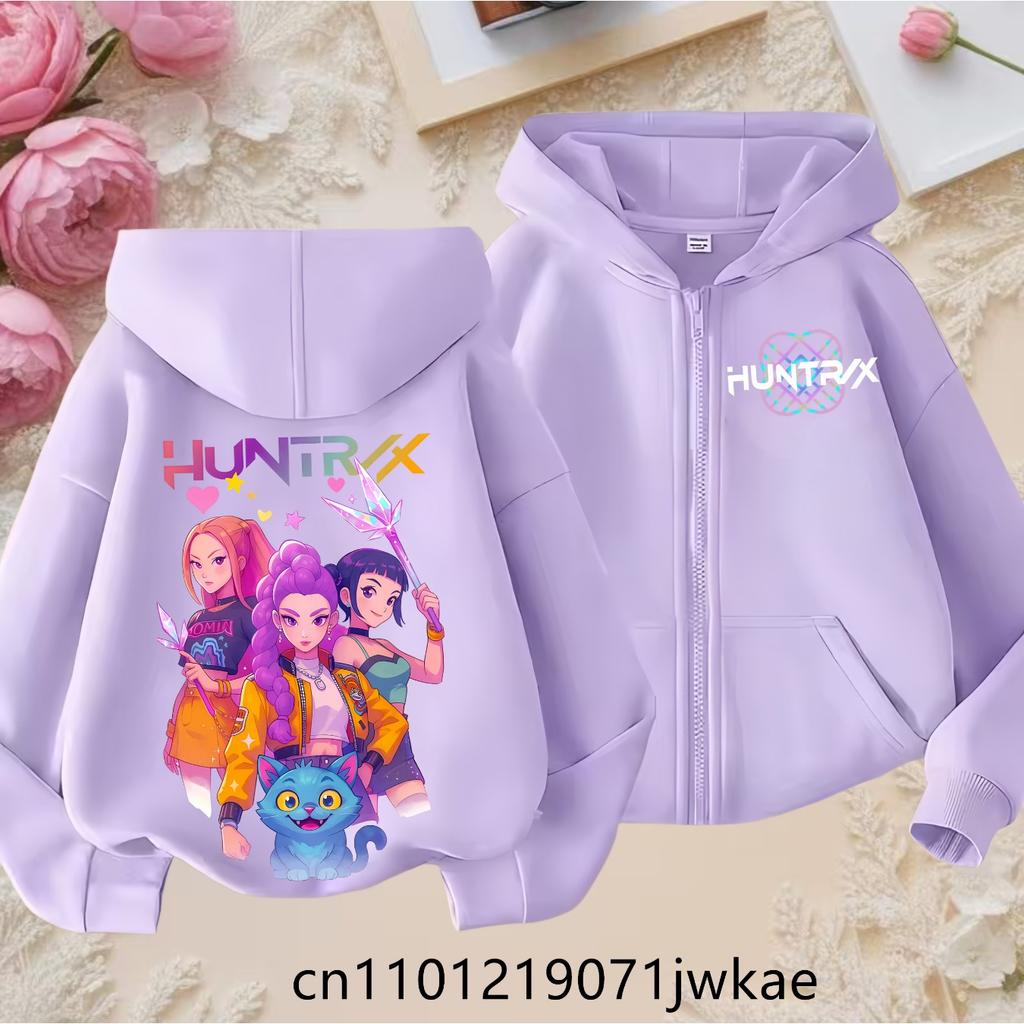 2025 New Purple Jacket Boys' and Girls' Sportswear Children's Top Hoodie KPop Devil Hunter Zipper Hoodie