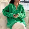 V-neck Twist Sweater Women In The Long Section of The Fall and Winter Loose Lazy Wind Gentle Pullover Knitted Tops