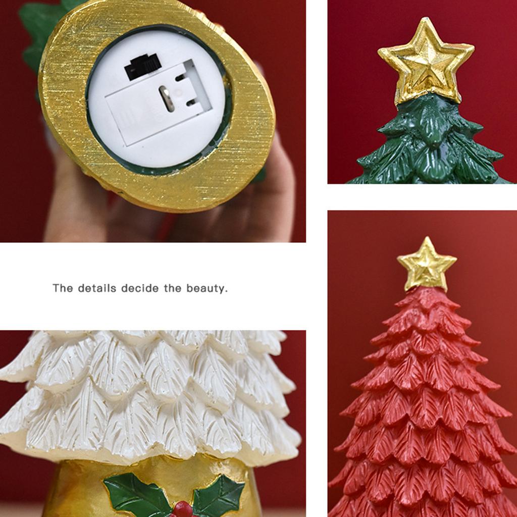 Christmas Ornament LED Lighted Resin Christmas Tree Multi-Color Design Desktop Decor Festive Holiday Home Tabletop Accessory