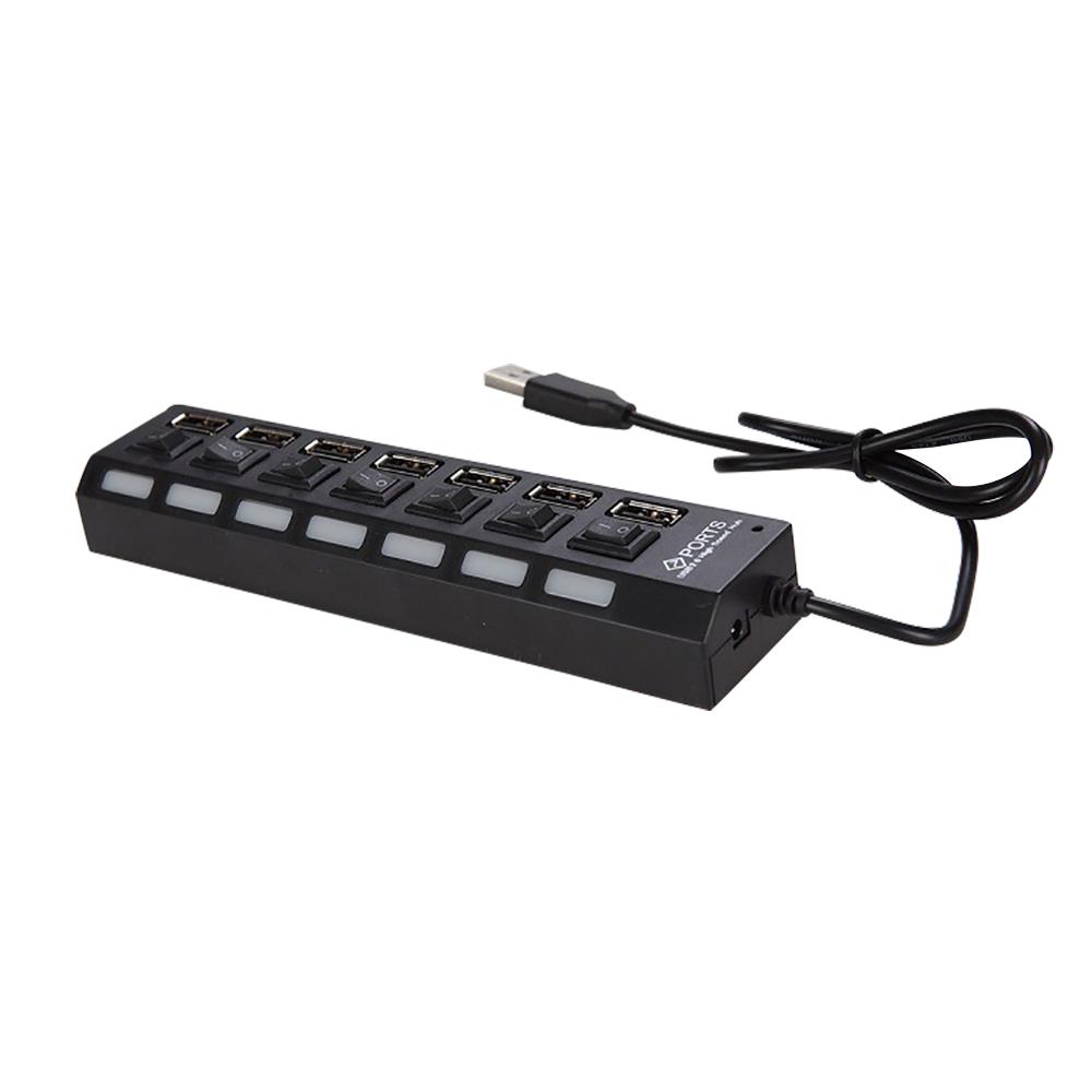 USB Hub 7 Port USB 2.0 Adapter Hub Independent Switch Indicator High Speed Ultra Slim Splitter Hub