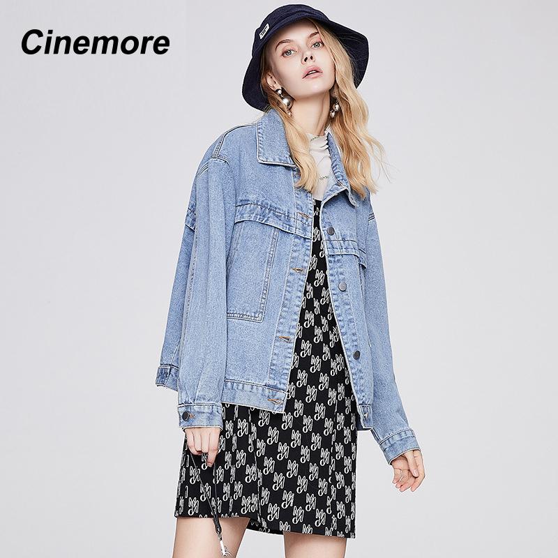 

Женское пальто Cinemore, новинка 2022 года, объемная джинсовая куртка с длинными рукавами и вышивкой, однотонные лацканы для отдыха, весна-осень, теплая джинсовая куртка N6320
