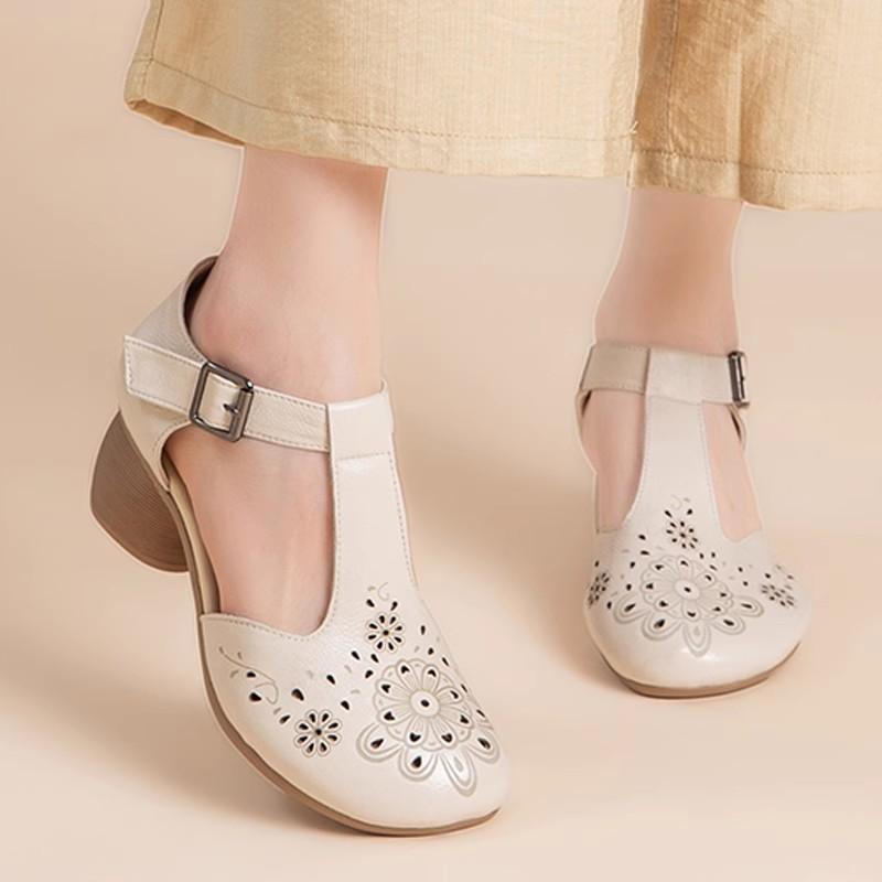 

Модные женские сандалии GKTINOO из натуральной кожи, летняя обувь, каблук 5 см, ретро женская обувь 2025, сандалии с перфорацией 40