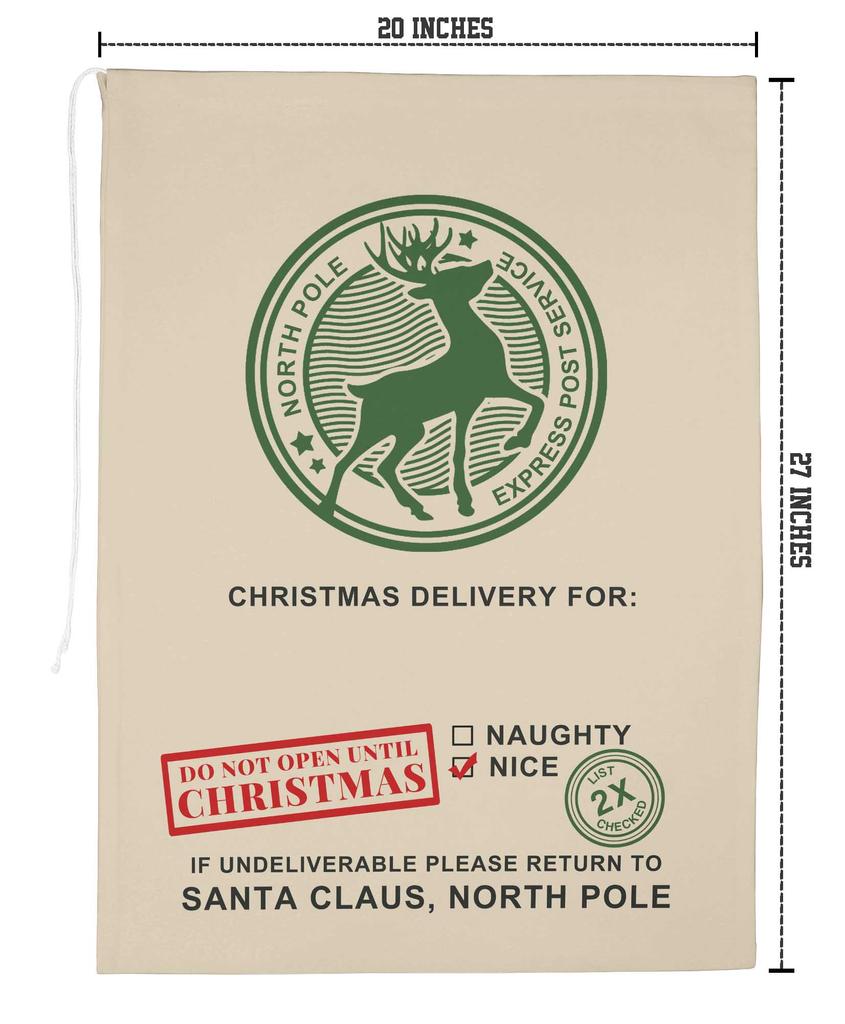 Printtoo Große Kordelzug-Canvas-Tasche, Weihnachtssack, Weihnachtsmann-Geschenksack, individuelles Partygeschenk, 2 Stück, 68,6 x 50,8 cm