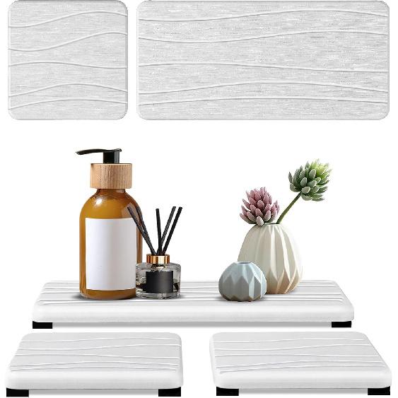 3PCS Water Absorbing Stone Tray, DryingNeat Diatomite Stone Sink Tray, Tant Dry Sink Coasters, Kitchen Sponge Hand Soap Holder, Countertop Fast