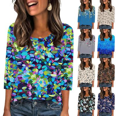 343/4 Sleeve Shirts For Women Cute Print Graphic Tees Blouses Casual Plus Size Basic Tops Pullover