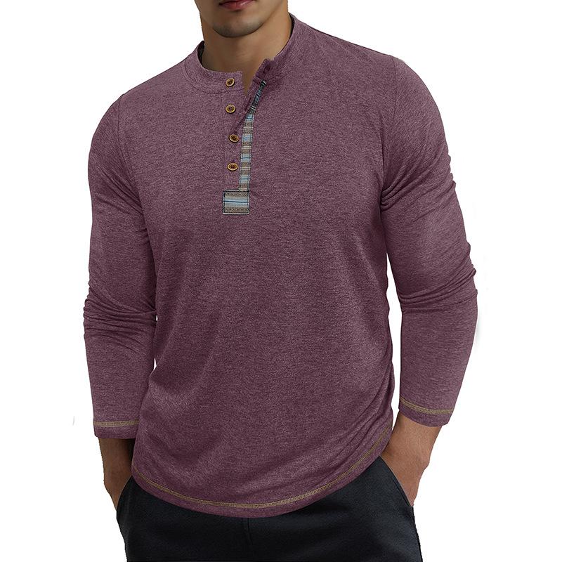 

Men s Long Sleeve Henley Shirt with Button Placket and Checkered Detail, Casual Pullover Top with Contrast Trim XXXL бордовий