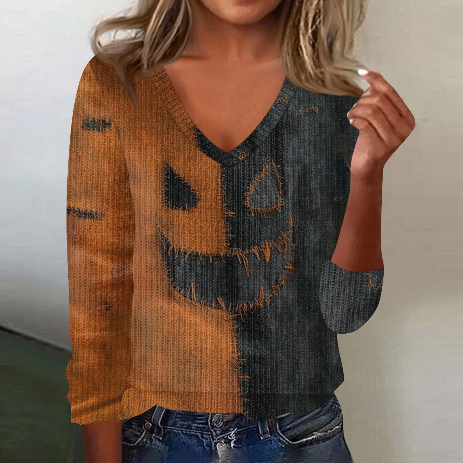 

Женский милый свитер вязаный модный повседневный с V-образным вырезом длинным рукавом уютный с принтом топ M