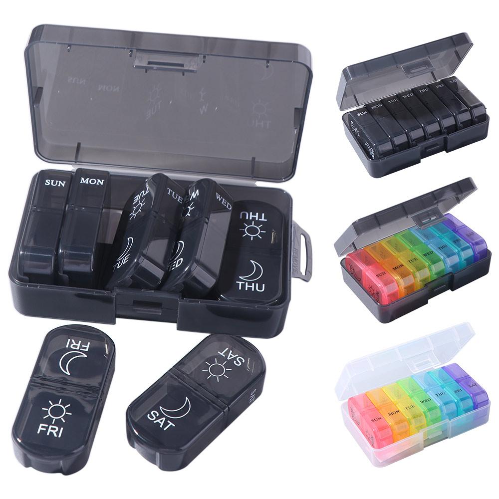 Moisture-proof 7-Day Pill Organizer 14 Grid Portable Pill Dispenser  Vitamins & Supplements