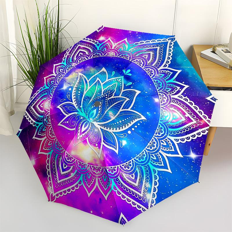 

1pc Lotus Mandala Cosmic Tapestry Umbrella with Plastic Handle,Vibrant Cartoon Pattern,Multi-functional UmbrellaPT039