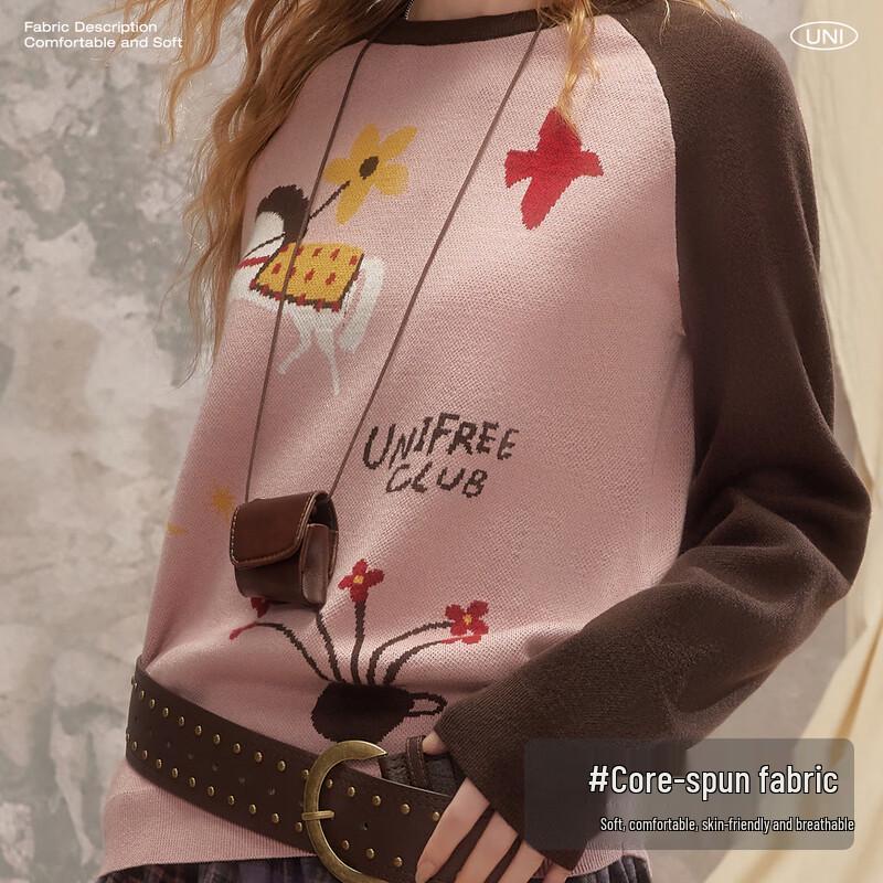 UNIFREE American Style Color Block Jacquard Knit Sweater