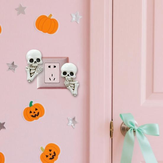 1 Pár Halloweenská Kostra Dekorace Samolepicí Strašidelná Pryskyřičná Kostra Samolepka na Vypínač Sváteční Párty Domov Kancelář Zeď Gotická Ozdoba Hlava Lebky