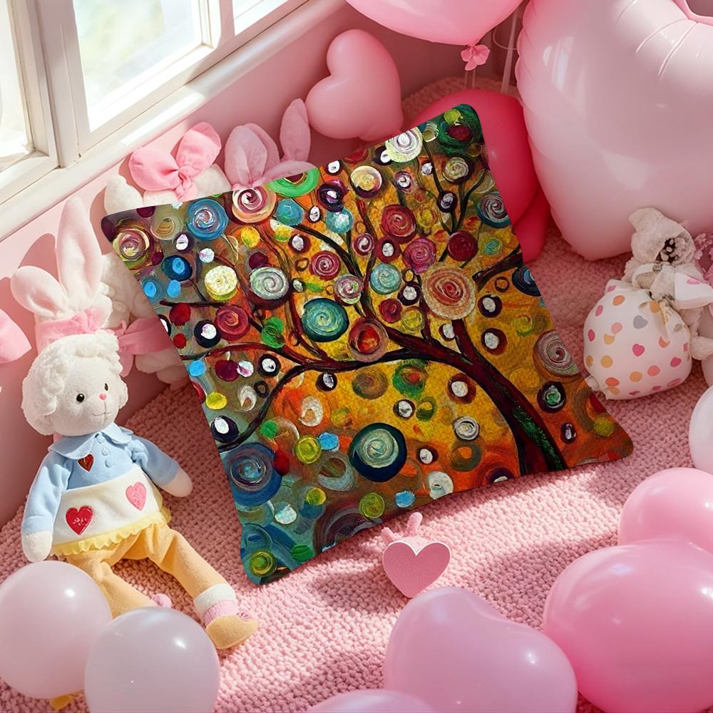 Colored Tree Pillow Case Antidustmite Pillowcase Invisible Zipper Silky Short Plush Sofa Cushion Cover