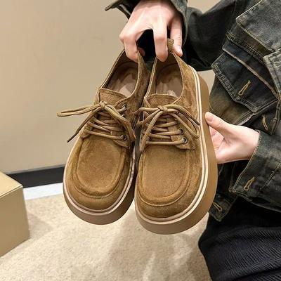 Thick-soled Small Man Height Increase Fashion Loafers Spring 2025 New Internet Celebrity Explosion Matte Retro Shoes