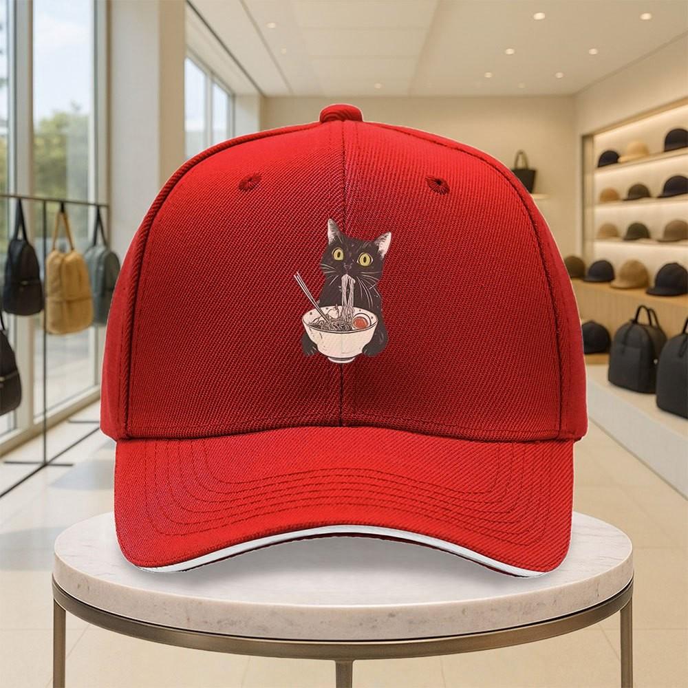 Black Cat Eating RaUnisex Baseball Cap Adjustable Casual Outdoor Graphic Cotton Hat One Size