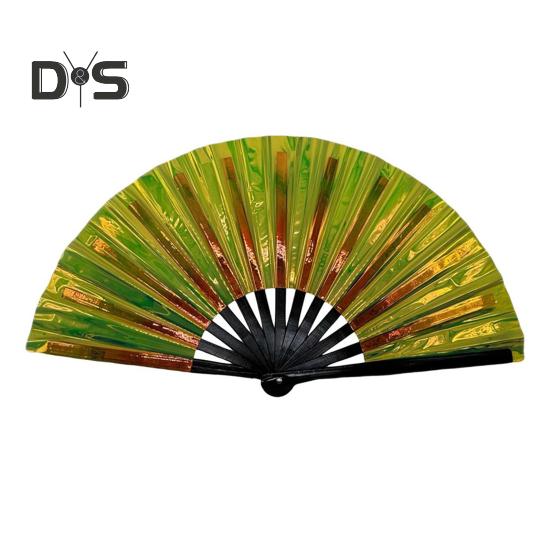 Bunter Kung-Fu-Fächer, holografischer, faltbarer PVC-Fächer, ergonomischer Griff, sanftes Öffnen und Schließen, Performance-Fächer, Volkshandwerks-Fächer