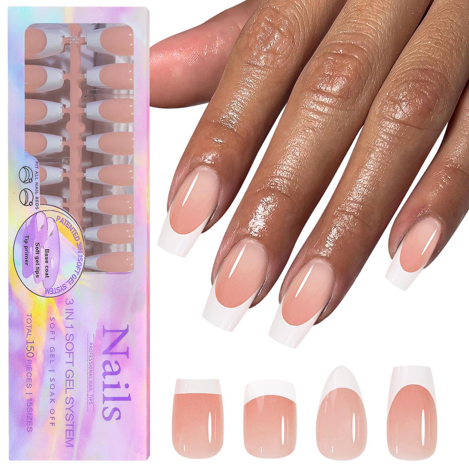 

Seamless Nude Pink French Removable False Nail Patches