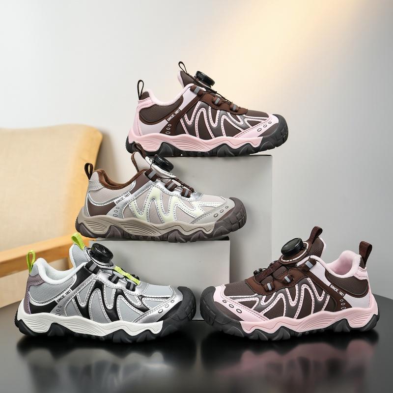 Plush Lined Kids Trainers Dial Cord Lock Wavy Side Panel Round Toe Winter Everyday Shoes 28-40