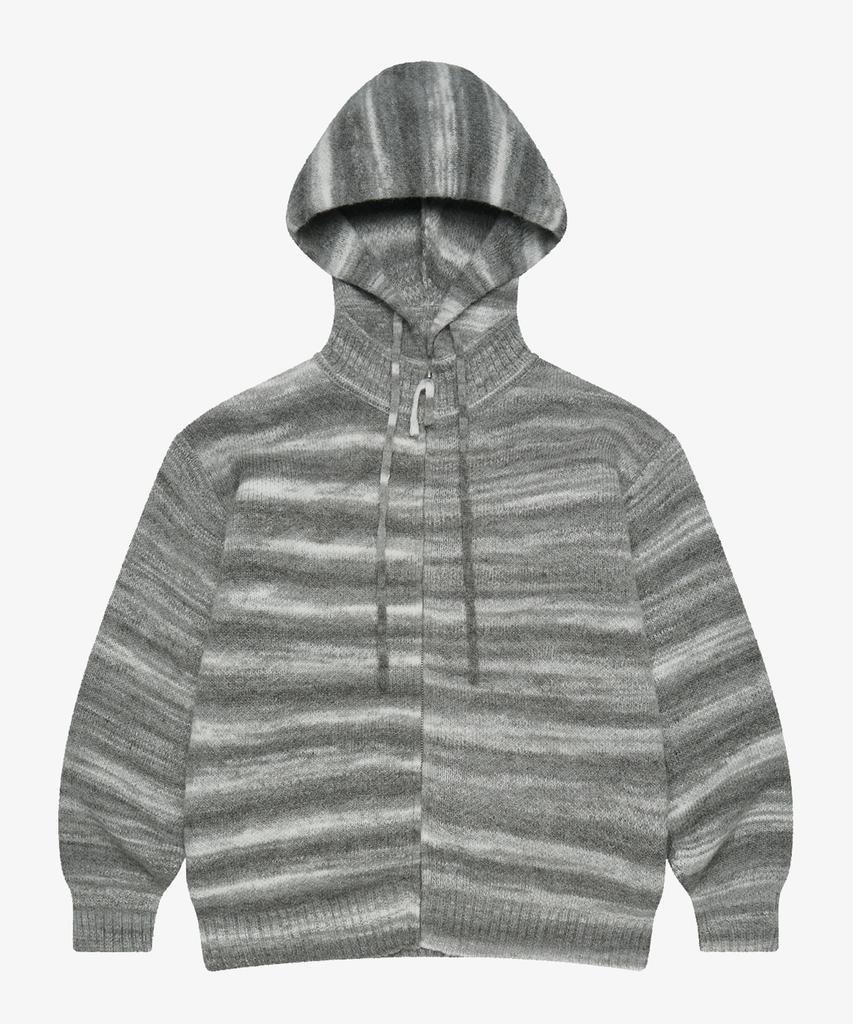Golden Sunshine Wool Stripe Knit Hood Zip-Up_Grey