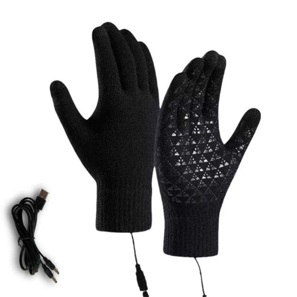 Verstellbare Temperatur Winter Heizhandschuhe Einfarbige Gestrickte Polyesterhandschuhe Herren