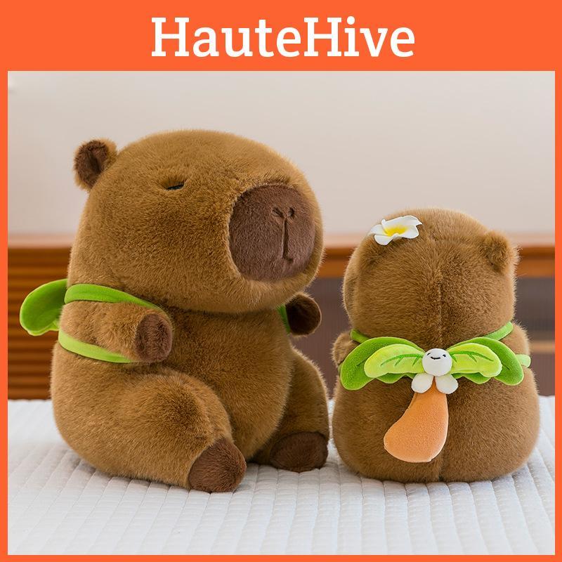 Capybara With Swimming Ring Coconut Tree Plush Toy For Childrens Bedroom Decor