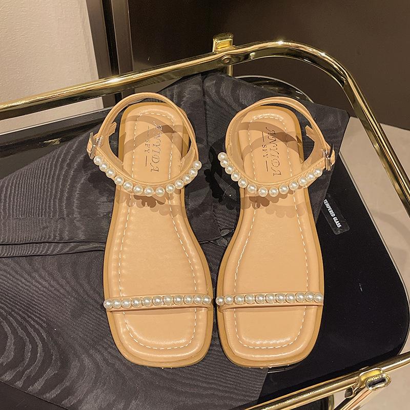 

Flat-soled sandals female 2025 new summer French fairy style with skirt low heel with beautiful sandals 35 абрикосовый