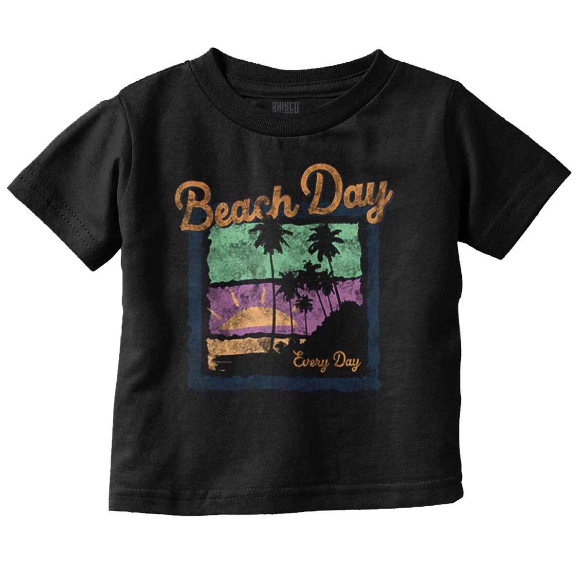 Vintage Beach Day Every Day Palm Tree Sunset Toddler Boy Girl Youth T Shirt Tee S
