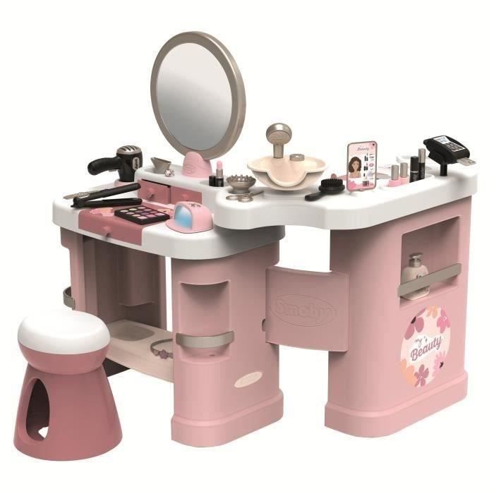 SMOBY - My Beauty Center - Institut de Beauté 3 en 1 - Coiffure, Onglerie, Maquillage Factice - 26 Accessoires - Des 3 ans