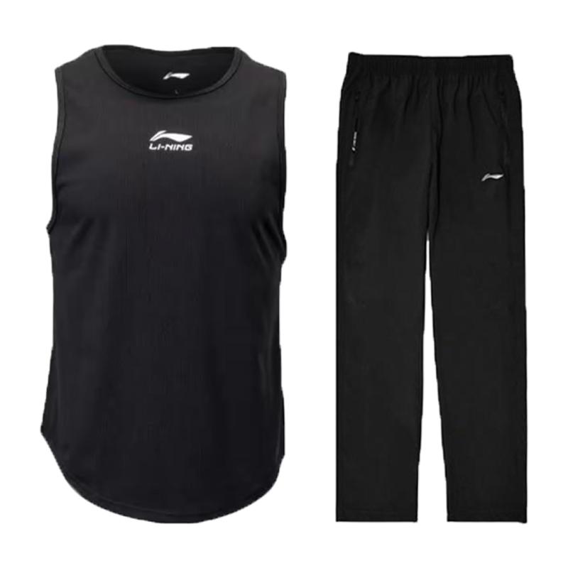 

LiNing Однотонный Ледяной Шелк Cool Dry Дышащий Костюм для Бега Фитнеса и Отдыха Унисекс YYKV139-1+YVSV021-2 M