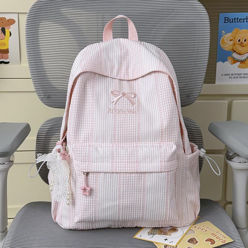 Schoolbag small fresh Mori striped backpack women's 1011 new simple casual lightweight large-capacity student school bag