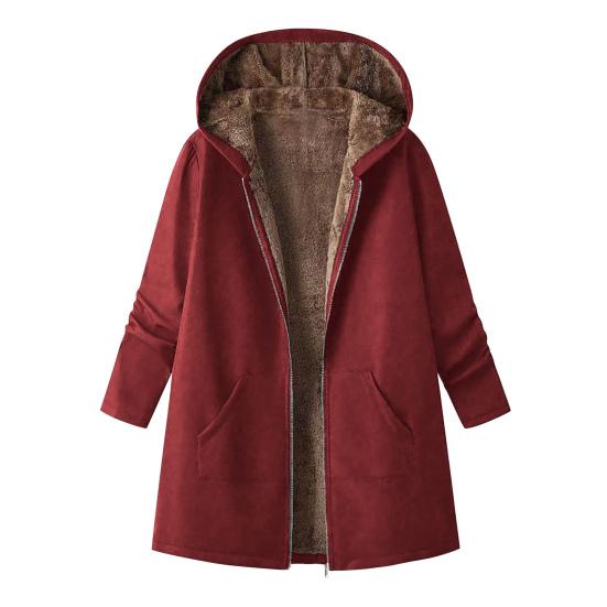 Women's Sherpa Lined Hooded Coat Casual Full Zip Up Long Coat Thicken Winter Warm Fleece Jacket with Pockets