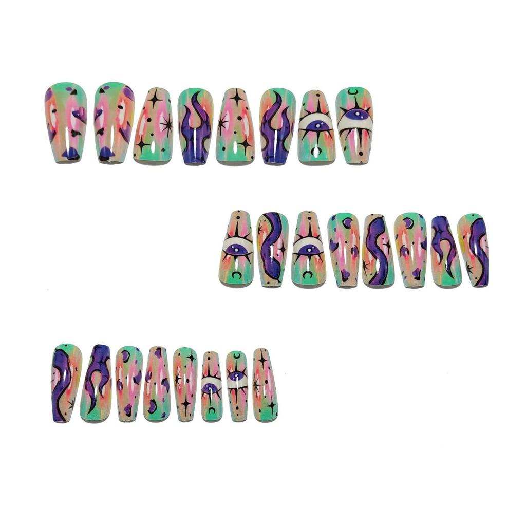 Mystic Eye Snake Pattern Medium-Length Ballet False Nails - 24 Piece Set