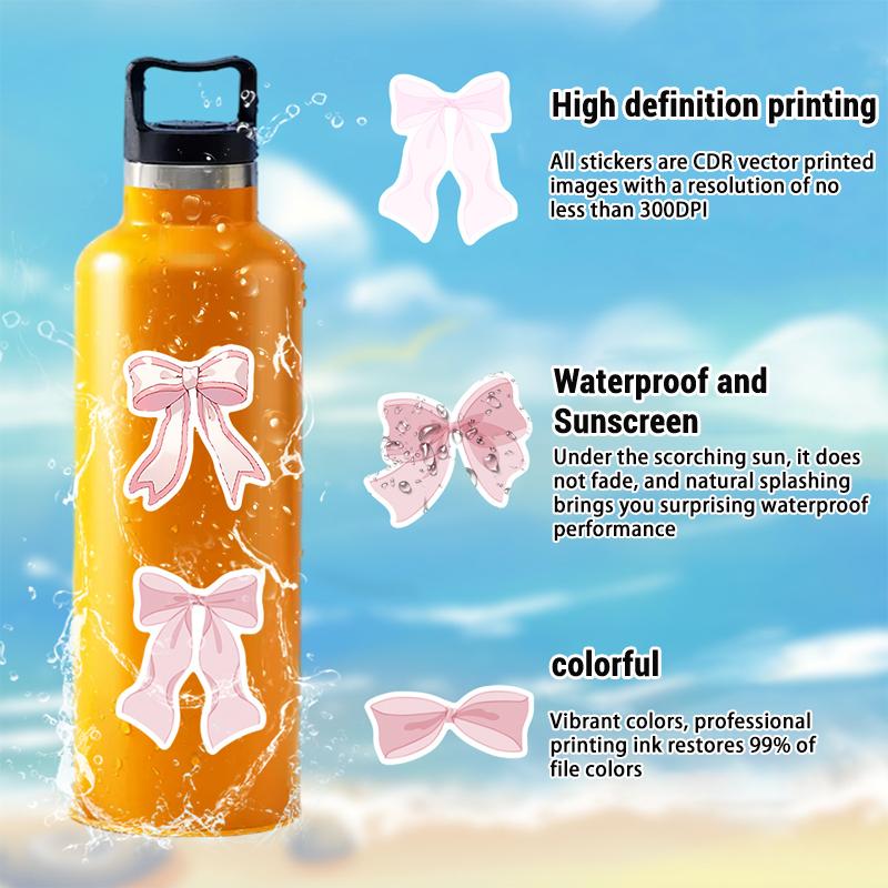 50PCS Pink Bow Stickers Cute Vintage Aesthetic Bowknot Sticker Vinyl Waterproof Girls Pink Decals for Water Bottle Laptop