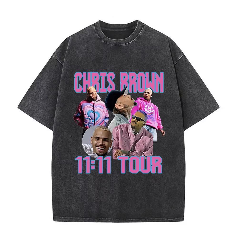 T-shirt Chris Brown Breezy Breezy Bowl XX Tour T-shirt Lavate Vintage Moda Uomo Hip Hop Manica Corta Streetwear