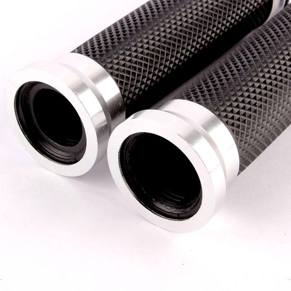 evomosa Motorcycle Universal Motorcycle Aluminum Bar CNC Hand Left and Right Set Clips, Clips, Ends, 22.2mm, Grips, (Silver)
