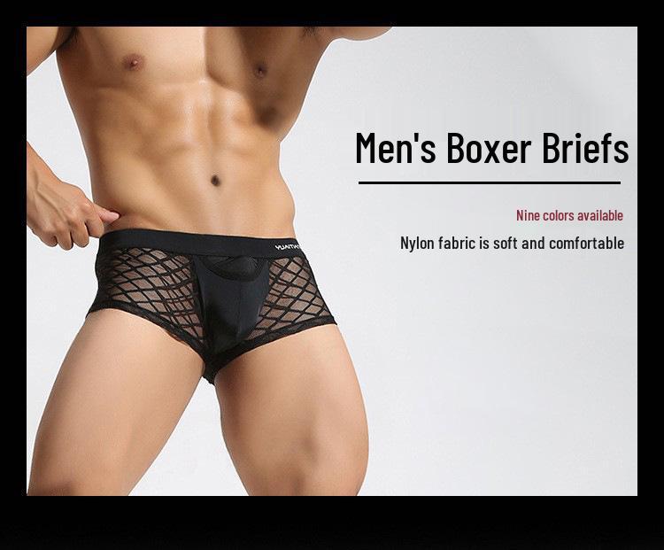 Spot Plus Size Men's Breathable Lace Mid-Waist Boxer Briefs