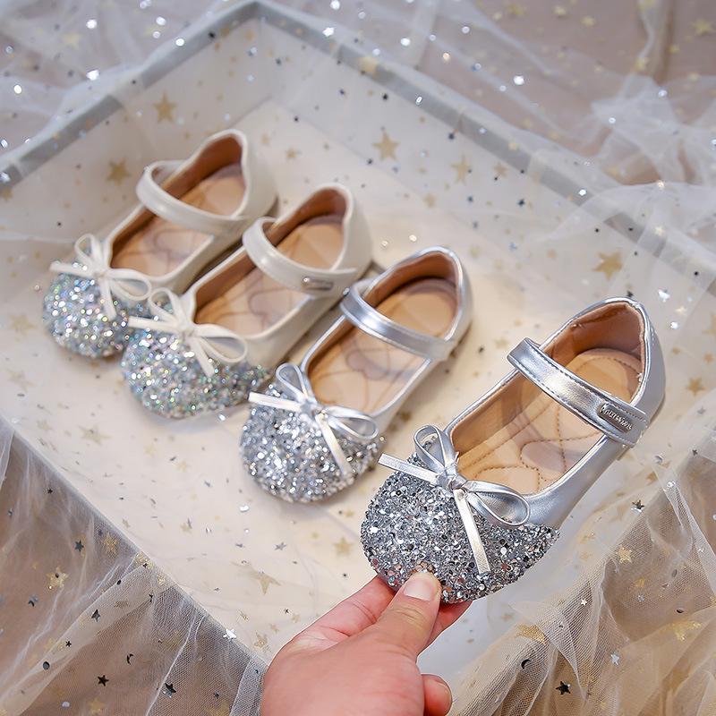 Girls crystal shoes 2025 summer new cartoon princess shoes small leather shoes children's baby soft sole little princess shoes